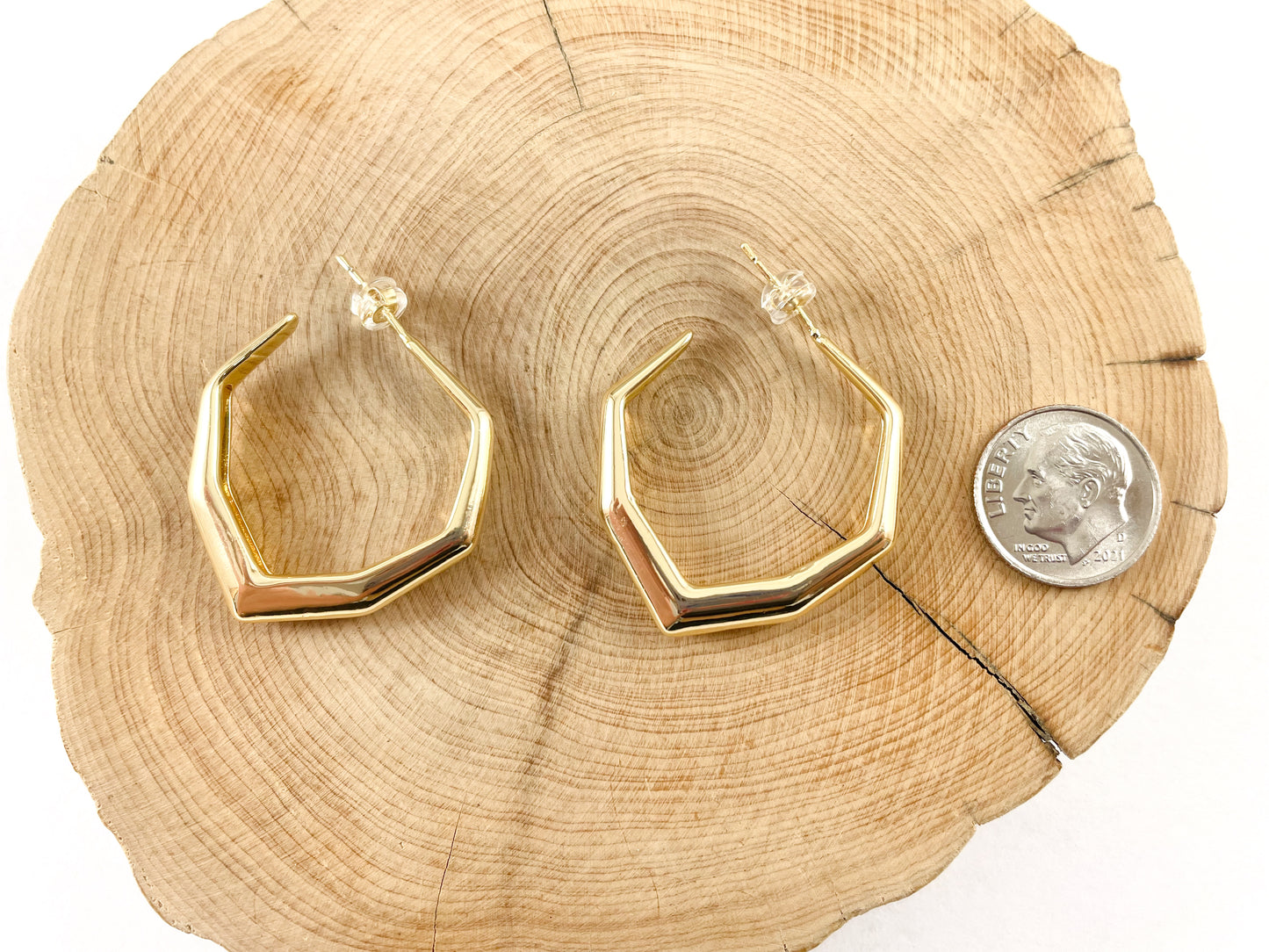 18K Gold Plated Geometric Minimalist Hoop Earring Over Copper 3 pairs