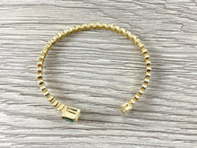Load image into Gallery viewer, Emerald CZ Pave Rectangle Rhinestone Fancy Open Front Bracelet Cuffs in 18K Gold Plating