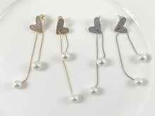 Cargar imagen en el visor de la galería, Pendientes de borla con flecos de corazón delicados y delicados con circonita cúbica chapada en oro de 18 quilates sobre cobre, 1 par