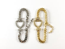 Load image into Gallery viewer, 18K Gold Plated/Platinum Plated CZ Pave Heart Cuban Link Bracelet with Extender 1pc
