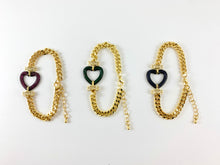 Load image into Gallery viewer, 18K Gold Plated Plated CZ Pave Cuban Link Heart Bracelet with Extender 1pc