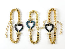 Load image into Gallery viewer, 18K Gold Plated Plated CZ Pave Cuban Link Heart Bracelet with Extender 1pc