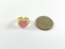 Cargar imagen en el visor de la galería, 18K Gold Plated Pink Enamel Heart Adjustable Knuckle Pinky Ring over Copper 4pcs