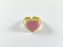 Cargar imagen en el visor de la galería, 18K Gold Plated Pink Enamel Heart Adjustable Knuckle Pinky Ring over Copper 4pcs