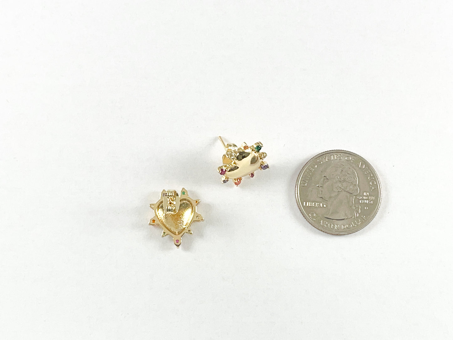 18K Gold Plated Copper Multi CZ Pave Heart Studs 4 pairs