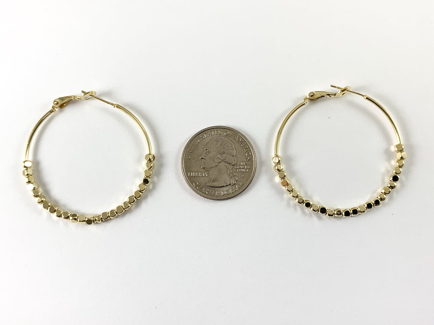 18K Gold Plated Large Beaded Hoops Earring over Copper 3 pairs