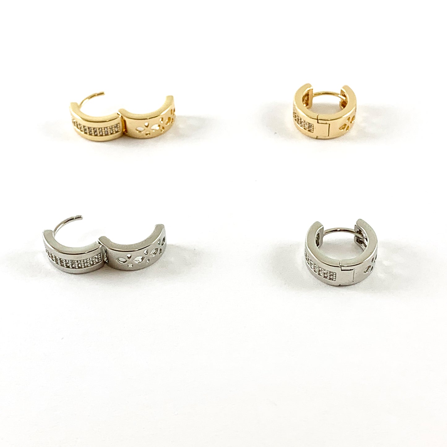 Pendientes de aro Huggies con micro pavé de circonita cúbica de oro real de 18 quilates, 3 pares