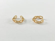 Cargar imagen en el visor de la galería, 18K Gold Plated Copper CZ Pave Rectangle Link Dainty Ear Cuffs (No Piercing!!) 8pcs