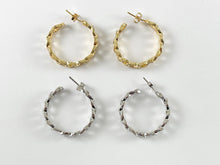 Cargar imagen en el visor de la galería, Pendiente de eslabón de cadena cubana con circonita cúbica chapada en oro de 18 quilates y platino, aro sobre cobre, 3 pares