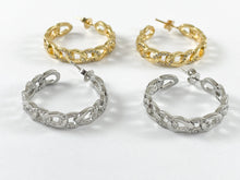 Cargar imagen en el visor de la galería, Pendiente de eslabón de cadena cubana con circonita cúbica chapada en oro de 18 quilates y platino, aro sobre cobre, 3 pares