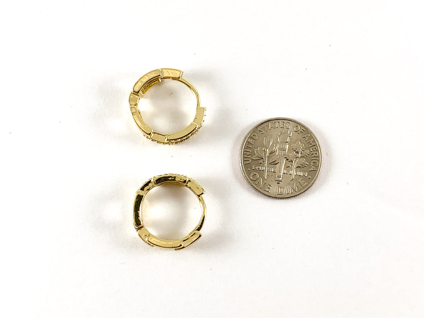 Real Gold Plated CZ Pave Rectangle Link Earring Huggies Over Copper 3pairs