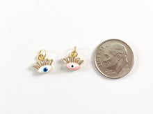 Load image into Gallery viewer, Real 18K Gold Plated Pink Blue Enamel Mini Evil Eye Charms 8 pcs