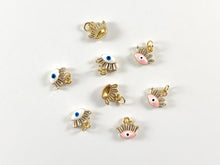 Load image into Gallery viewer, Real 18K Gold Plated Pink Blue Enamel Mini Evil Eye Charms 8 pcs