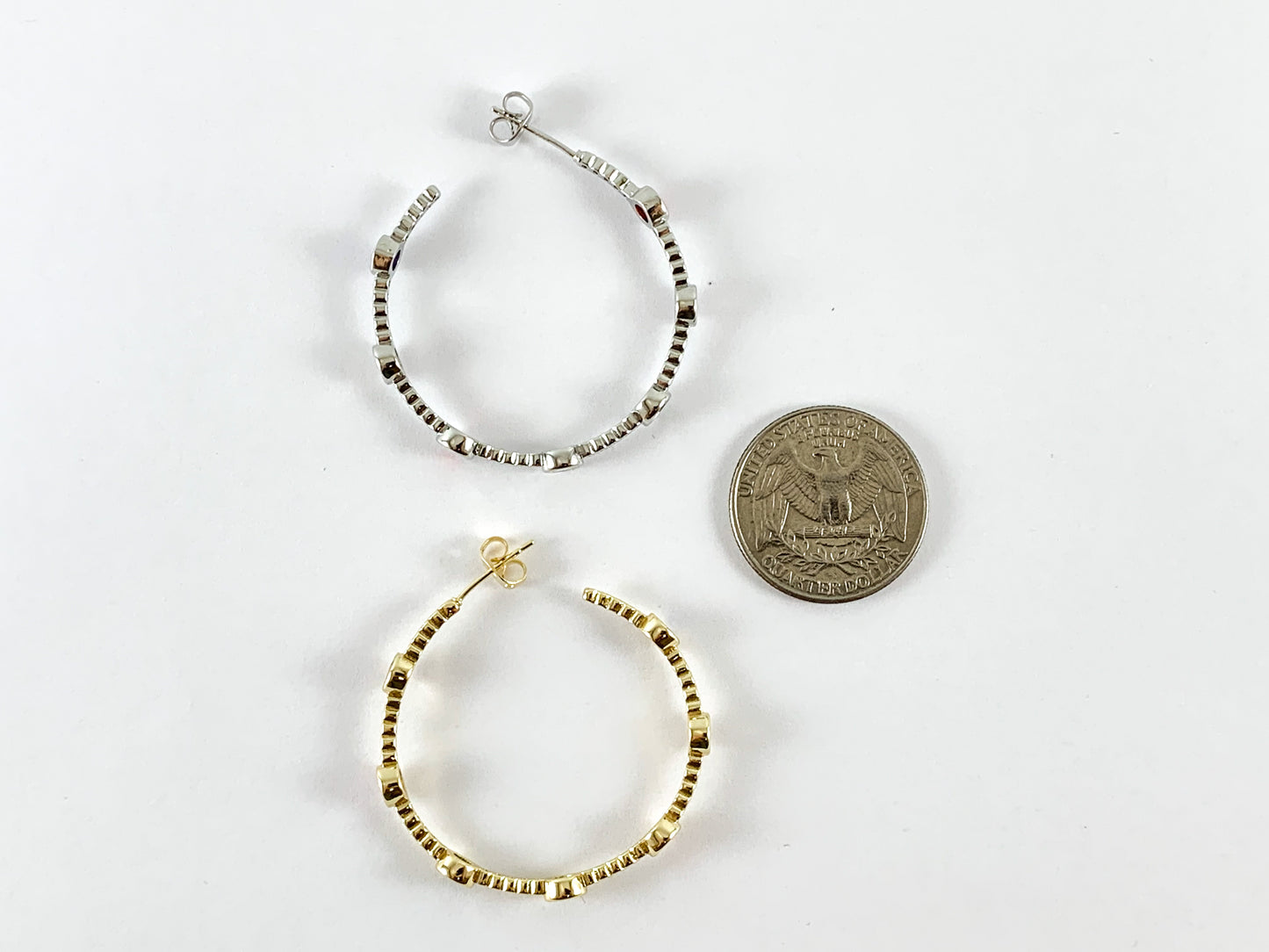 Real 18K Gold Plated CZ Pave Multi Earring Hoop Over Copper 2 pair