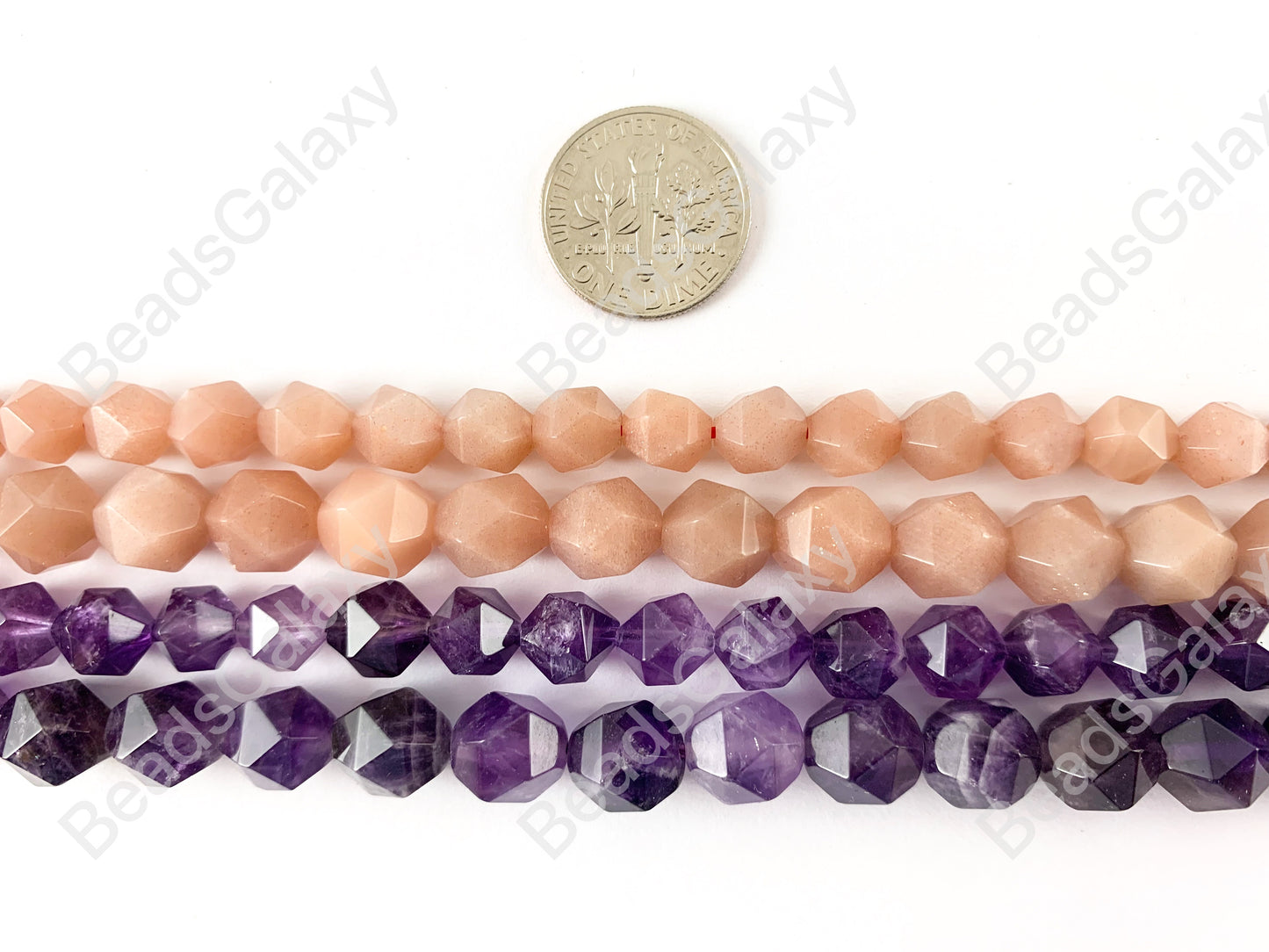 Handcut Pink Moonstone Amethyst Starcut Faceted Natural Gemstone Beads Around 15"