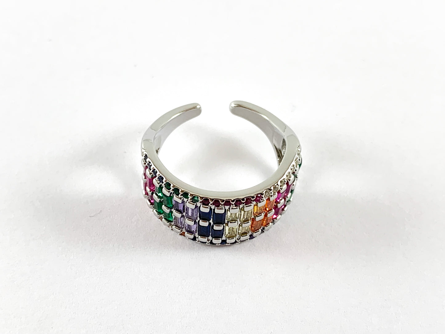 18K Real Gold/Platinum Plated Rainbow Multi CZ Full Pave Bar Statement Ring 3pcs