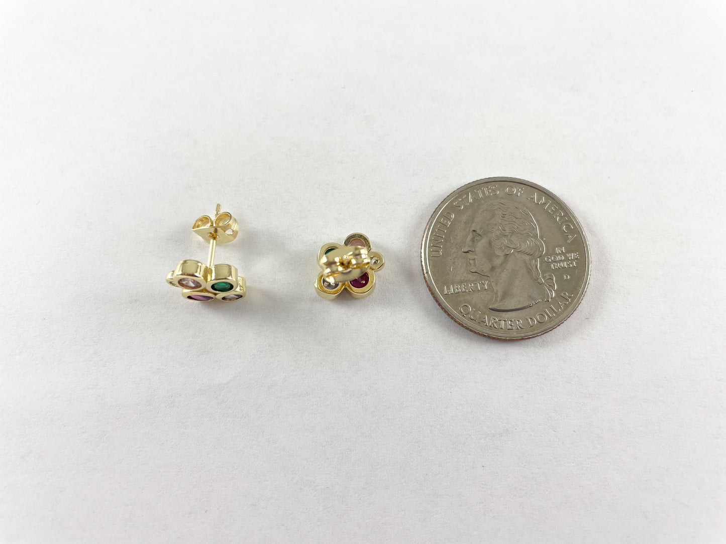 18K Gold Plated Copper Multi Cluster CZ Pave Studs 5 pairs