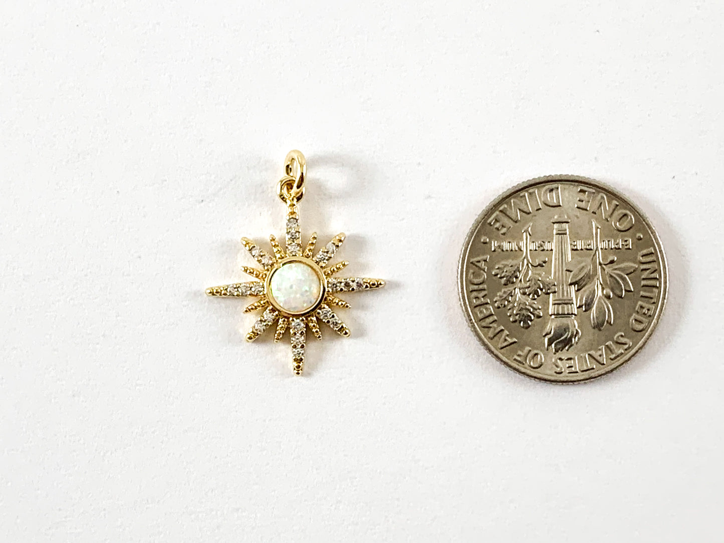 Real Gold/Platinum 18K Plated CZ Pave Adjustable Starburst Cluster Charm Pendant with Japanese Opal 4pcs