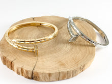 Load image into Gallery viewer, Real 18K Gold/Silver Plated Copper CZ Pave Square Open Ends Bypass Sling Open Bracelet Cuffs/Bangle 1 pc