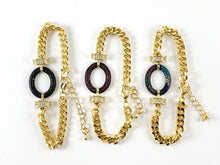 Load image into Gallery viewer, 18K Gold Plated CZ Pave Oval Cuban Link Bracelet with Extender 1pc