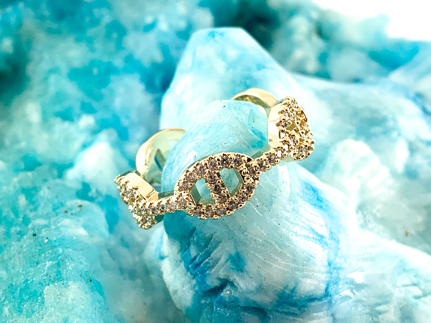 Real 18K Gold Plated CZ Pave Adjustable Ring 4pcs