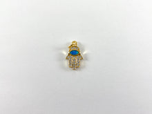 Load image into Gallery viewer, 18K Gold Plated Micro CZ Pave Rhinestone Japanese Opal Hamsa Hand Pendant Charm Over Brass 5pcs