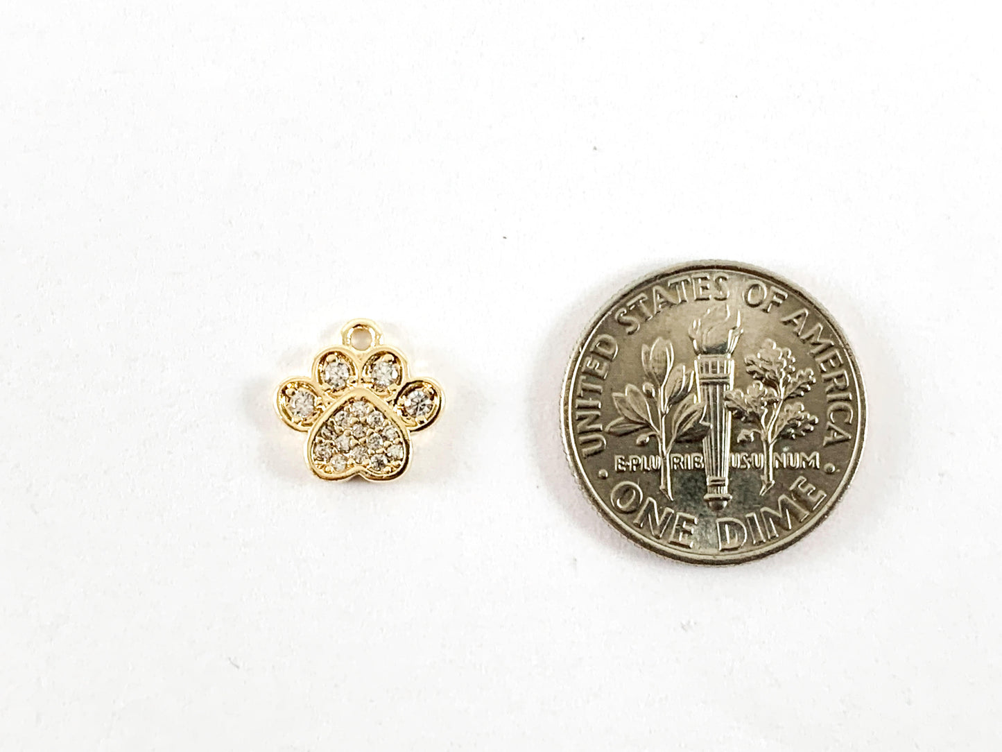 Real Gold 18K Plated Micro CZ Pave Paw Charms Over Brass 6 pcs