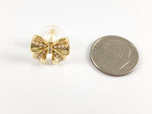 Load image into Gallery viewer, Cute Bowtie Studs with Pearls and CZ Pave in 18K Gold or Silver plated Copper 4 pairs