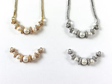 Load image into Gallery viewer, Elegant Pearl CZ Pave Curve Connector in 18K Gold/Silver Plating for DIY Jewelry Making 5 pcs