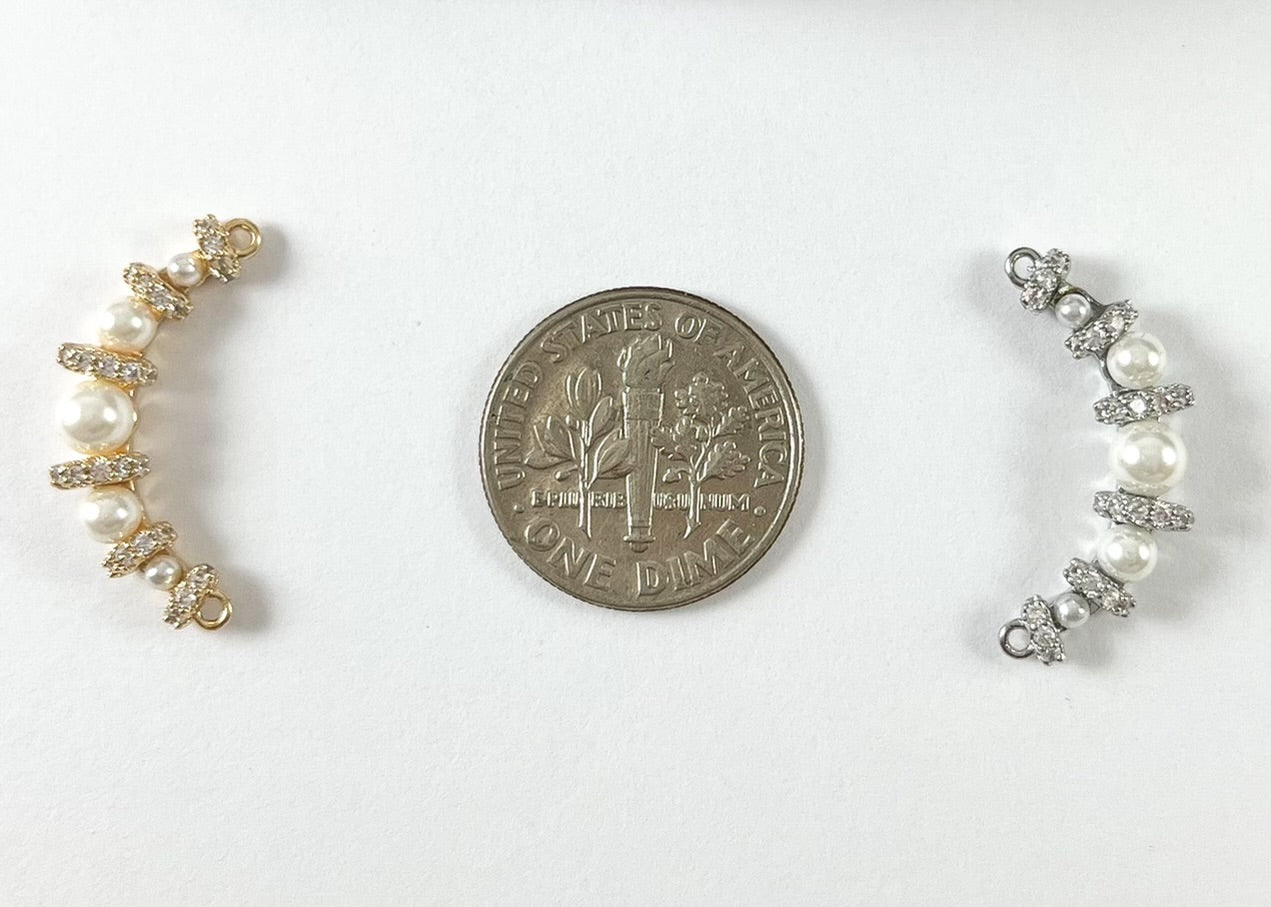 Elegant Pearl CZ Pave Curve Connector in 18K Gold/Silver Plating for DIY Jewelry Making 5 pcs