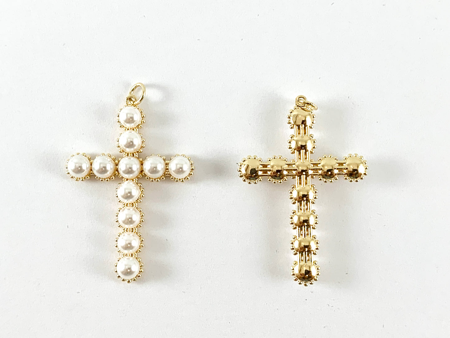Real Gold/Platinum Plated 18K Micro CZ Pave Mother of Pearl Cross Charm Over Copper 5pc