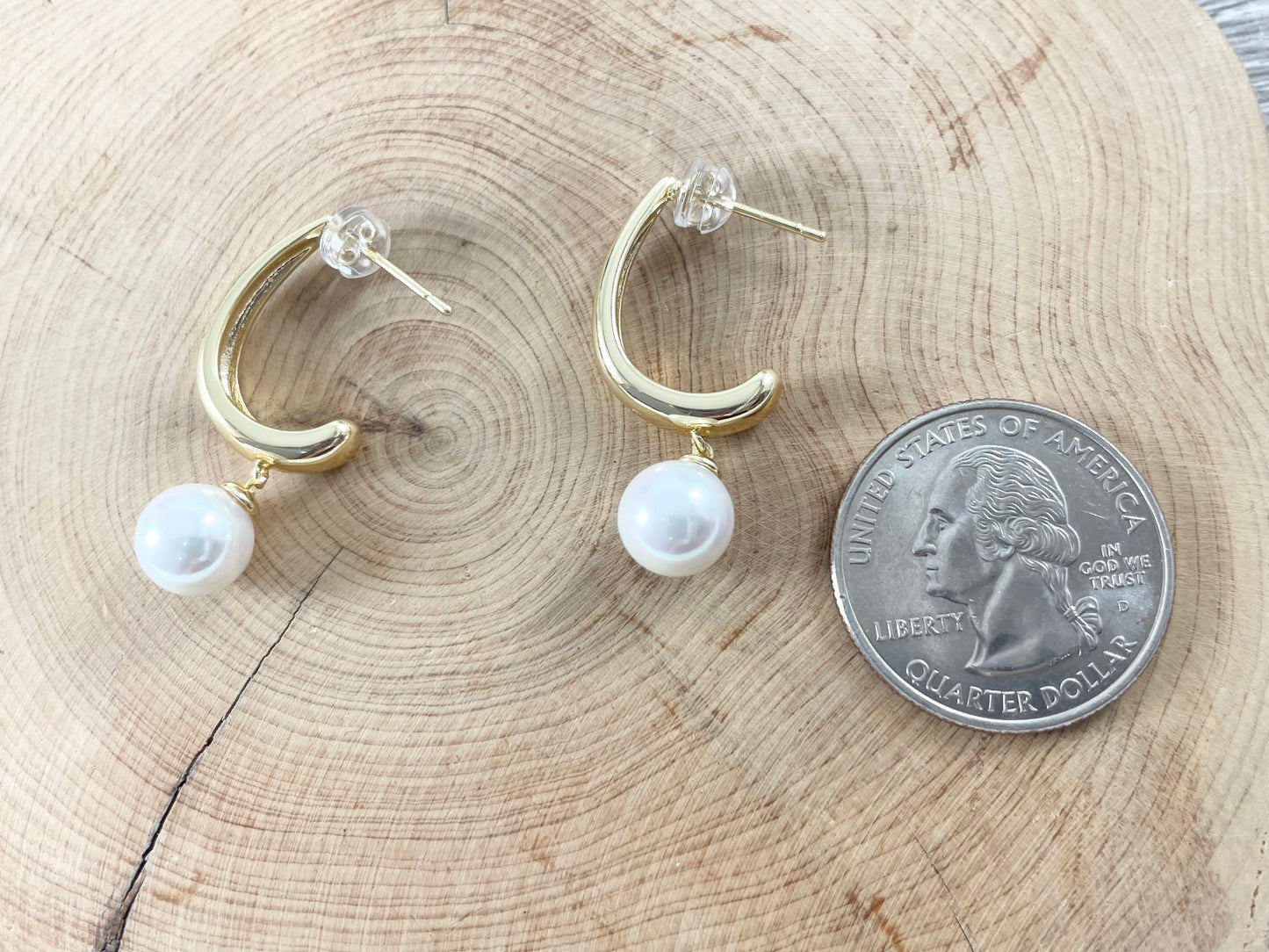 18K Gold or Silver Plated Minimalist Pearl Drop Earring Over Copper 3 pairs