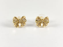 Load image into Gallery viewer, Cute Bowtie Studs with Pearls and CZ Pave in 18K Gold or Silver plated Copper 4 pairs