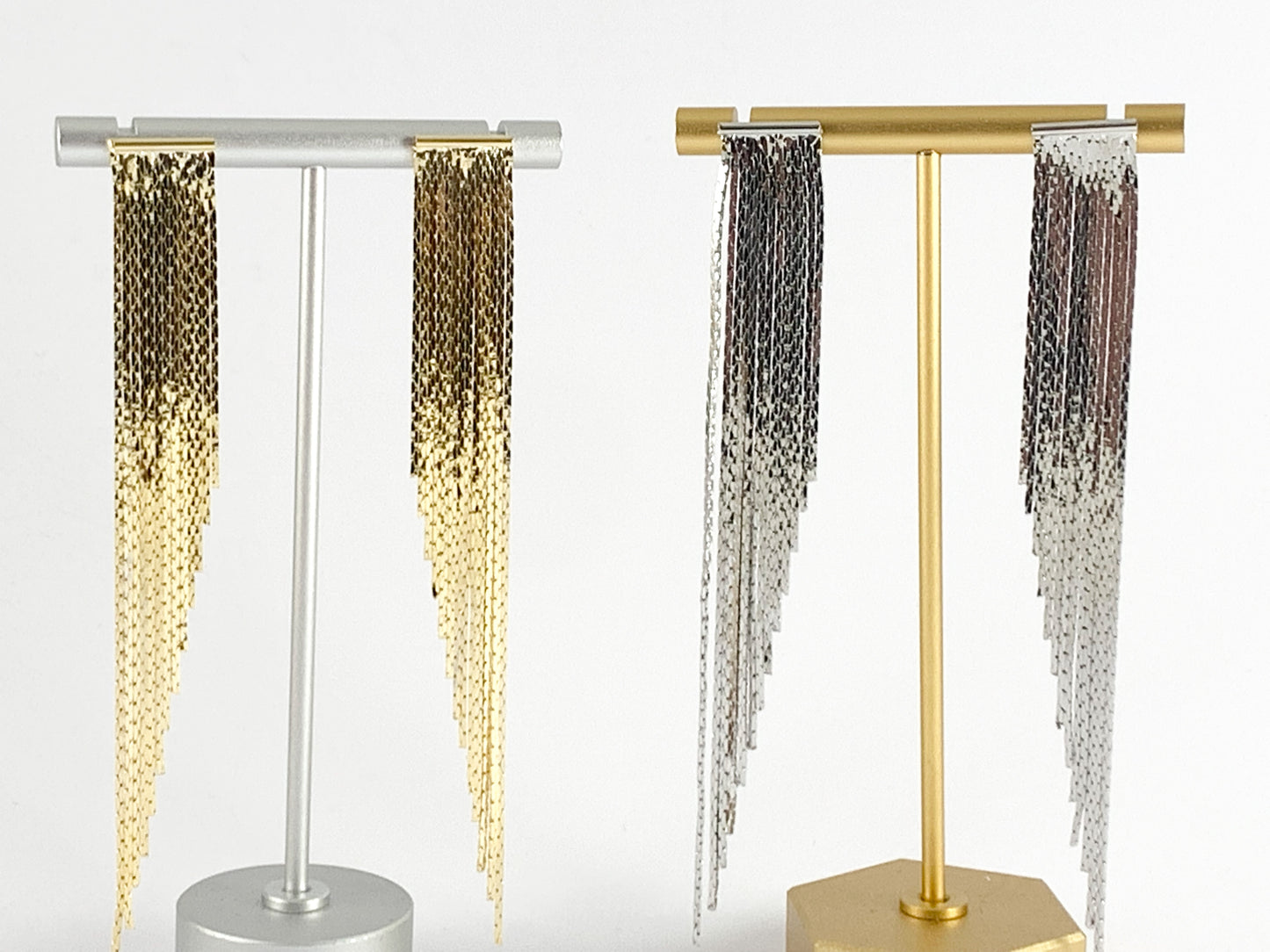 Pendientes de borla recta con flecos glamorosos en oro de 18 quilates o chapado en plata sobre cobre 1 par