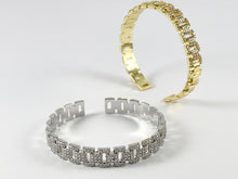 Load image into Gallery viewer, Real Gold/Platinum 18K Plated Copper CZ Pave Rhinestone Rectangle Link Trendy Bracelet Cuffs