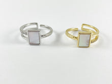 Cargar imagen en el visor de la galería, 18K Gold/Silver Plated CZ Pave White Lip Shell Pearl Rectangle Double Banded Adjustable Ring 4pcs