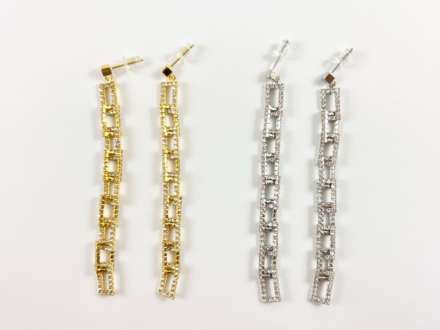 Aretes colgantes con eslabones rectangulares pavimentados con circonitas cúbicas de oro o plata en chapado en oro de 18 quilates sobre cobre, 2 pares