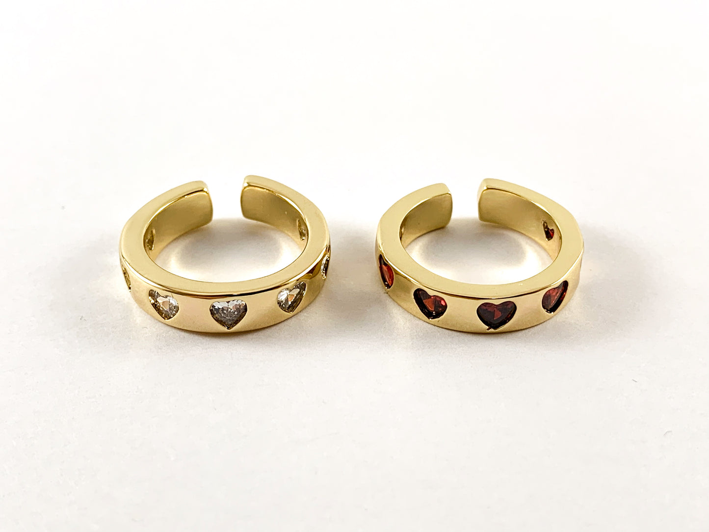 Real Gold 18K Plated CZ Pave Heart Thick Band Adjustable Ring 4pcs Size 6-6.5