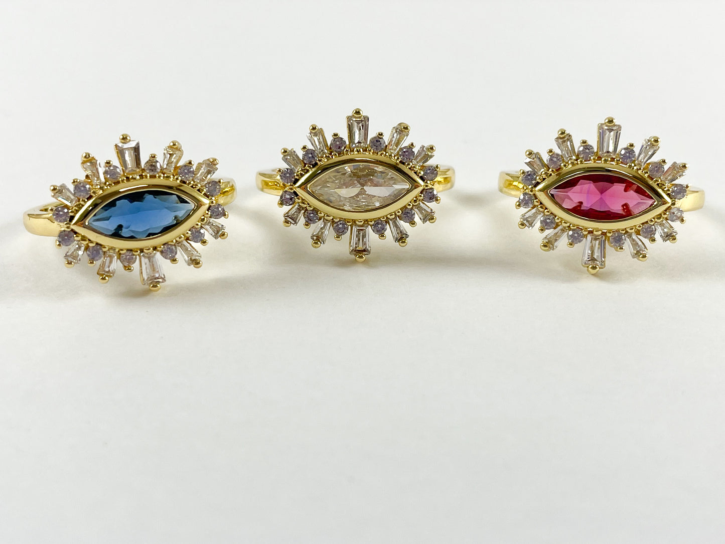 18K Real Gold Plated CZ Pave Rhinestone Cluster Adjustable Ring 4pcs