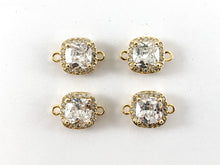Load image into Gallery viewer, 18K Gold/Silver Plated CZ Pave Square Connector Over Copper 6pcs