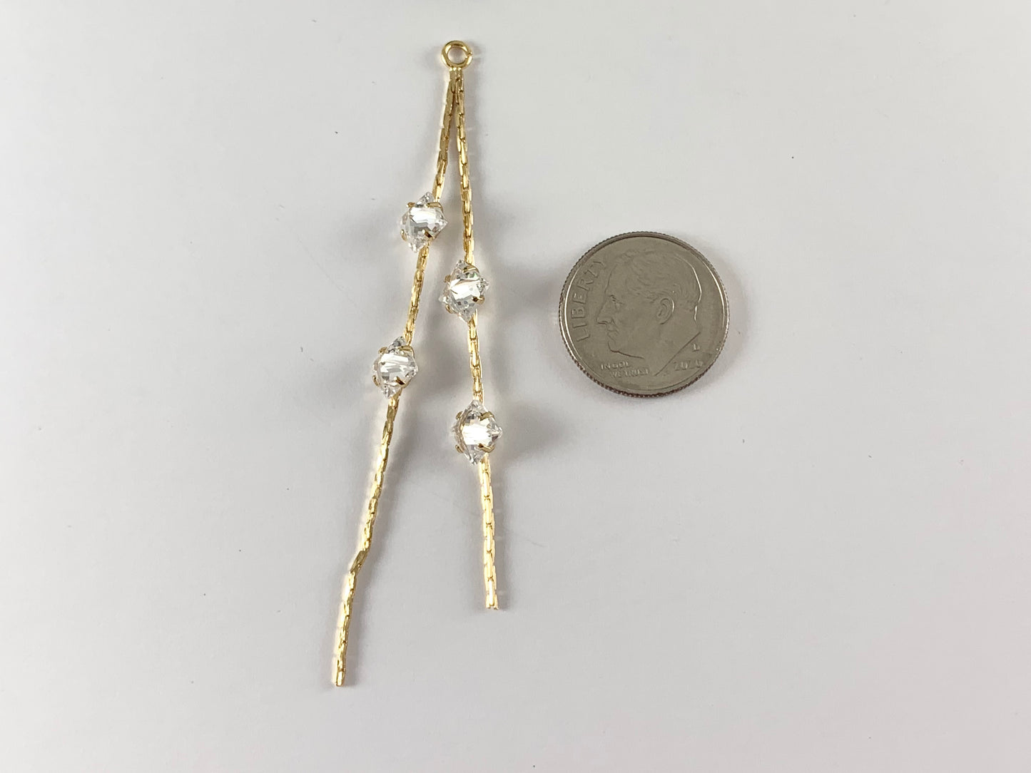 18K Gold Plated Dangle Rhinestone Tassels Over Brass 6 pcs