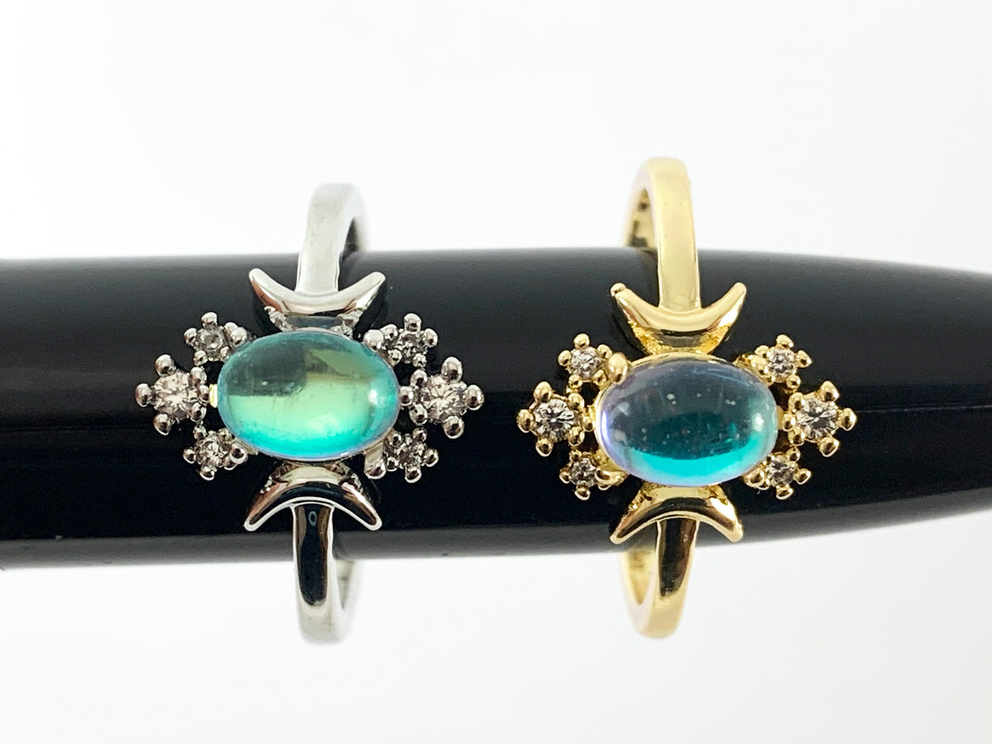 Anillo de estrella lunar AB con pavé de circonita cúbica chapado en oro real/platino de 18 quilates, 4 piezas