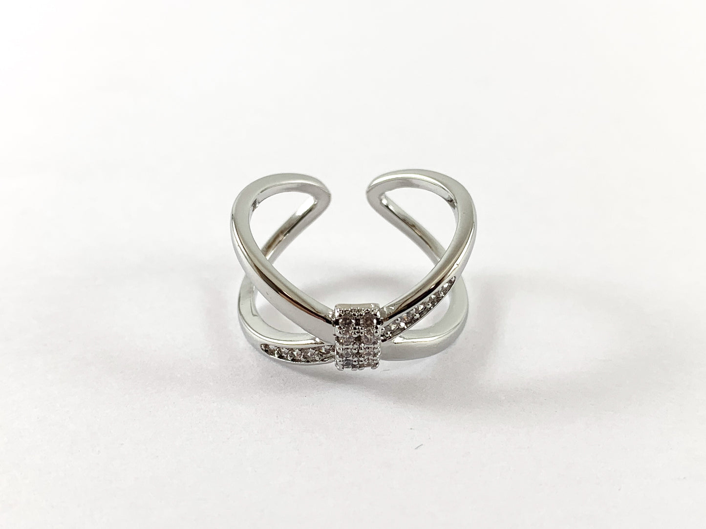 Real 18K Gold and Platinum Plated CZ Pave Adjustable Bow Tie Ring 4 pairs