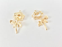 Load image into Gallery viewer, Delicate Gold Rose White Shell Dangle Pendants Charms in 18K Gold plated Copper 6pcs