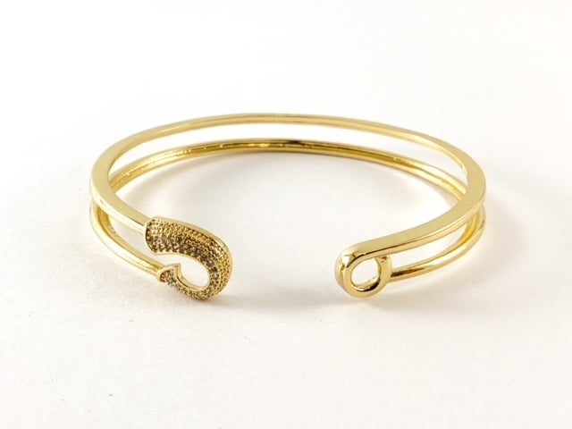 Real Gold/Platinum 18K Plated Copper Bracelet Safety Pin Cuffs/Bangles