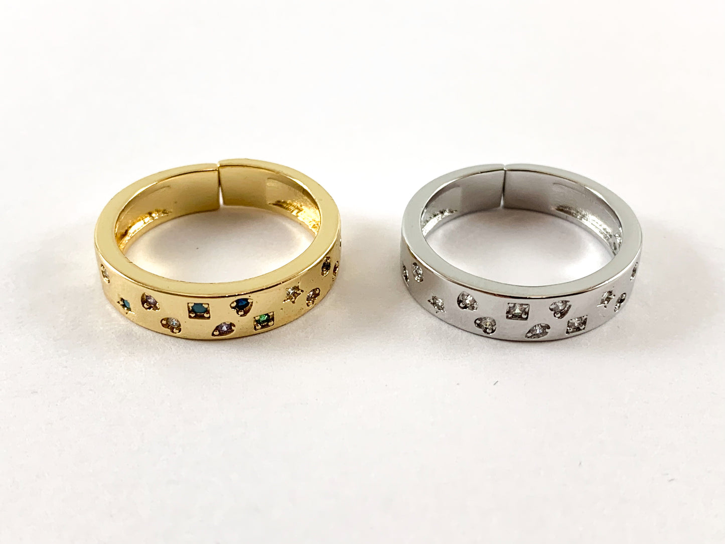 Real Gold 18K/Platinum Plated CZ Pave Adjustable Ring 4pc