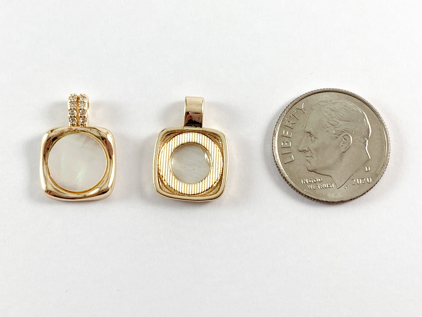 Real Gold Plated 18K Cz pave Square Shell Charm/Pendant Over Copper 6PCS