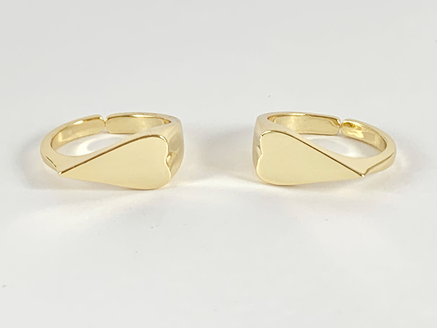 Side Heart Signet Adjustable Ring in Real Gold 18K Plated Copper 5pcs