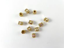 Load image into Gallery viewer, Pastel Smiley Beads - Enamel CZ Pave Hexagon Spacer Component Beads Over Copper 6pcs