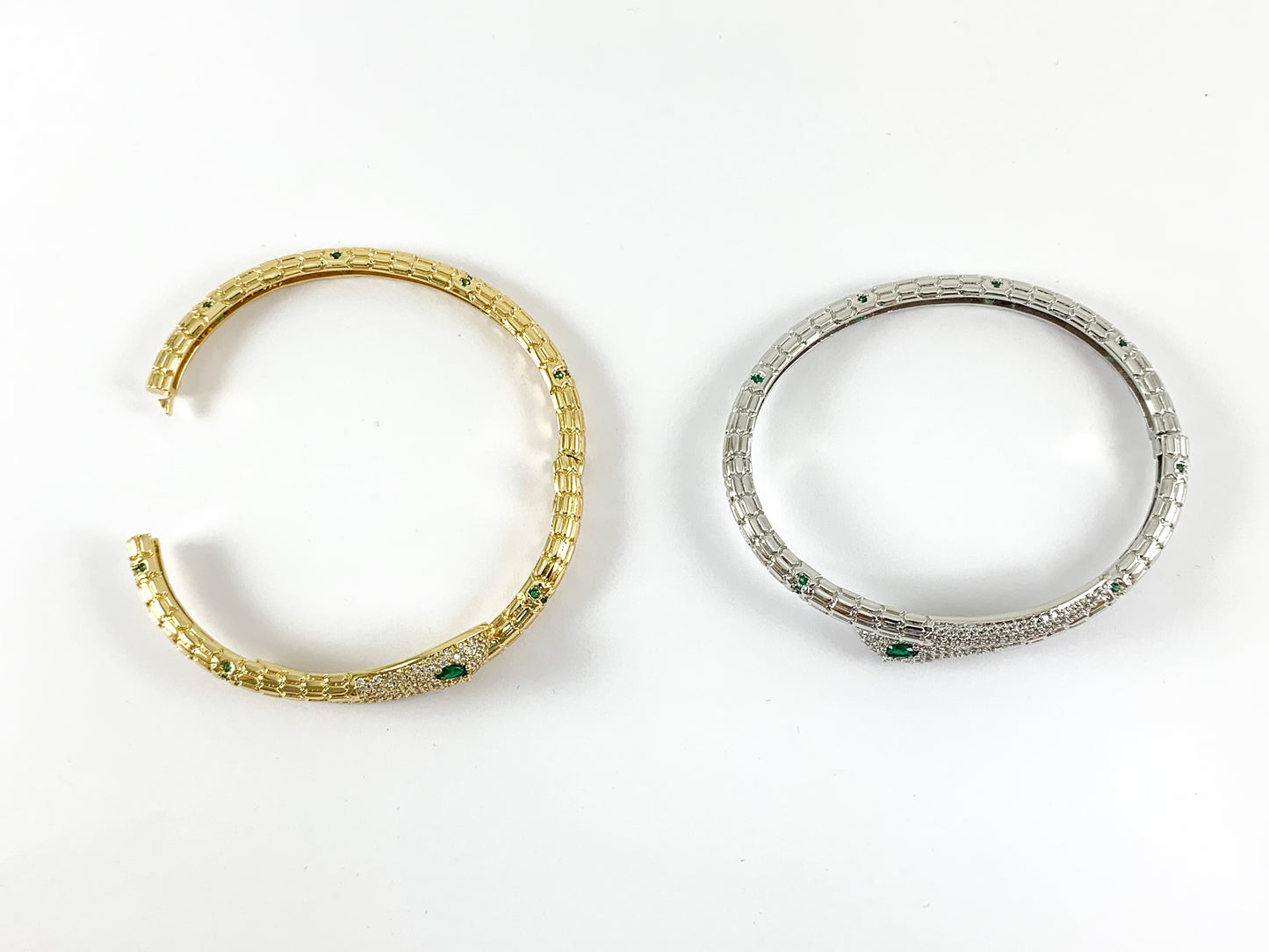 Real Gold/Platinum 18K Plated Copper CZ Pave Snake Bypass Bracelet Cuffs